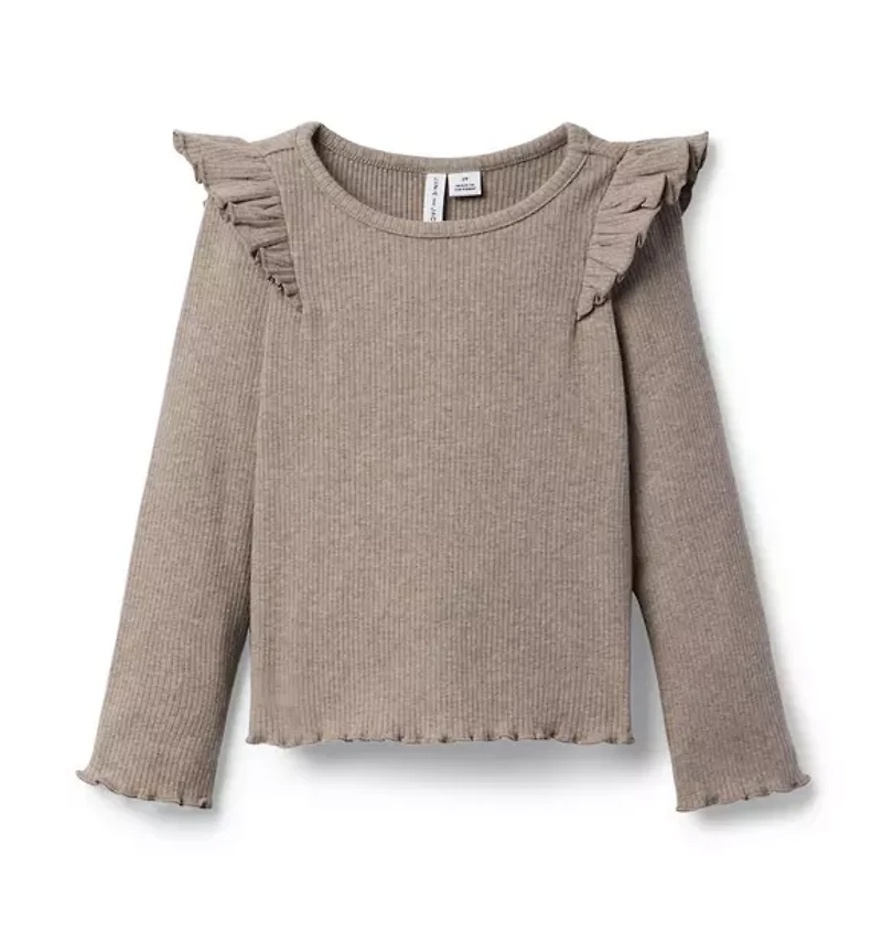 Ribbed Ruffle Shoulder Top