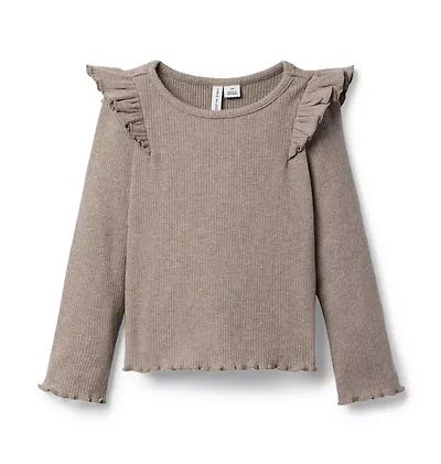 Ribbed Ruffle Shoulder Top