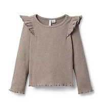 Ribbed Ruffle Shoulder Top