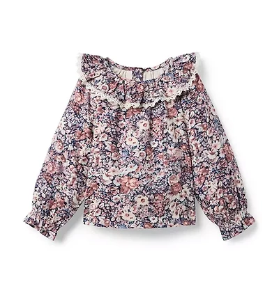 Floral Ruffle Collar Top