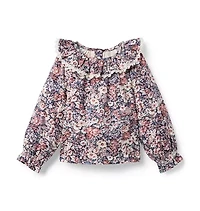 Floral Ruffle Collar Top