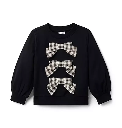 Gingham Shimmer Bow Sweater