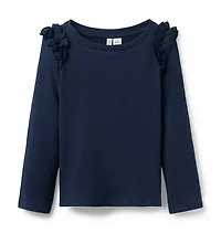 Ribbed Ruffle Shoulder Top