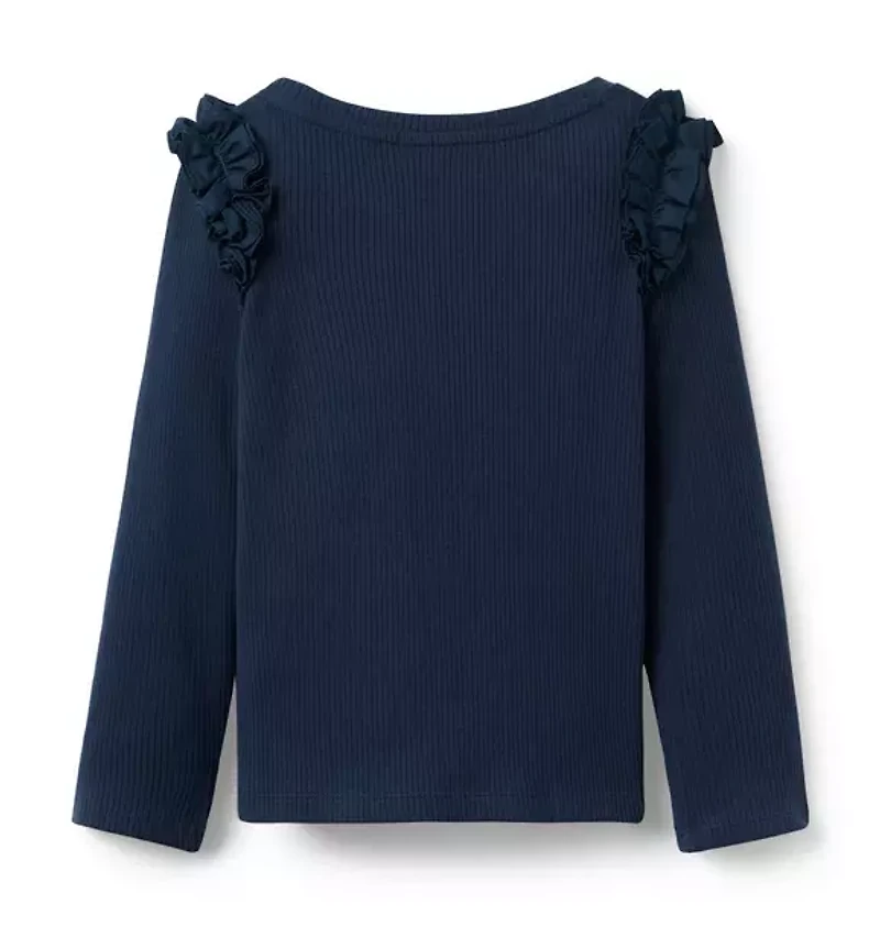 Ribbed Ruffle Shoulder Top