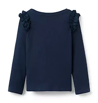 Ribbed Ruffle Shoulder Top
