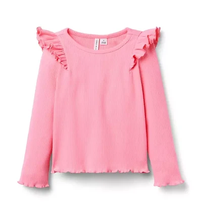 Ribbed Ruffle Shoulder Top