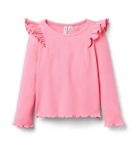 Ribbed Ruffle Shoulder Top