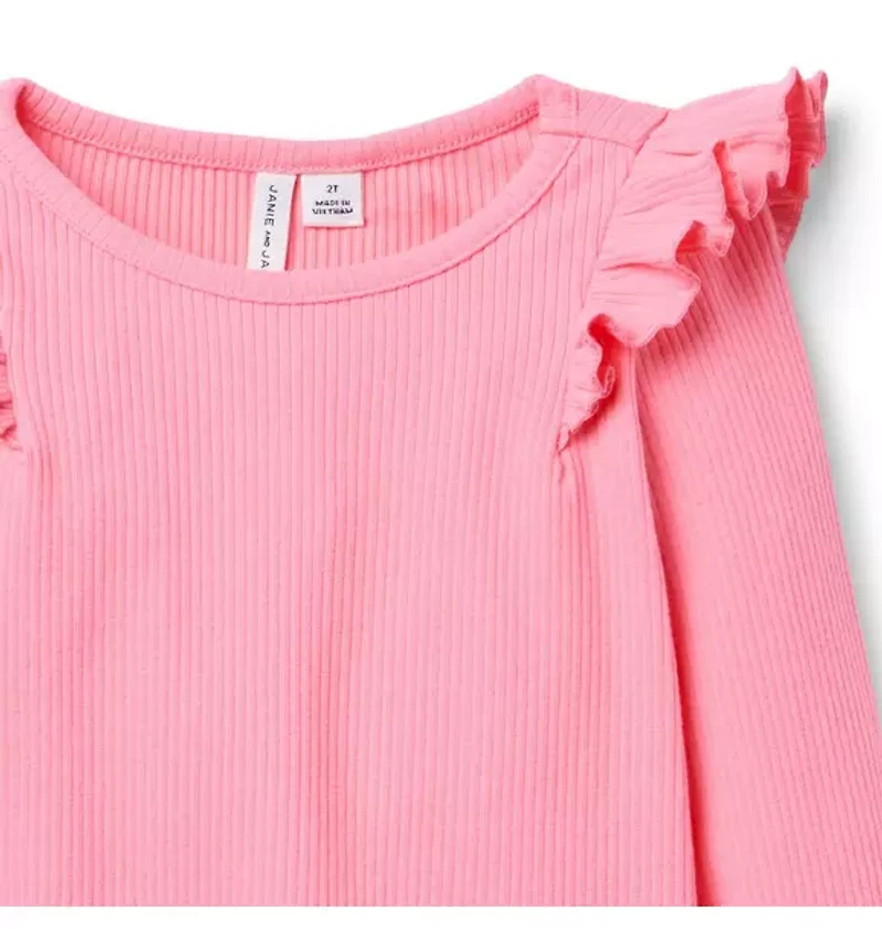 Ribbed Ruffle Shoulder Top