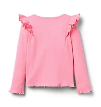 Ribbed Ruffle Shoulder Top