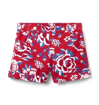 Floral Cuffed Canvas Short