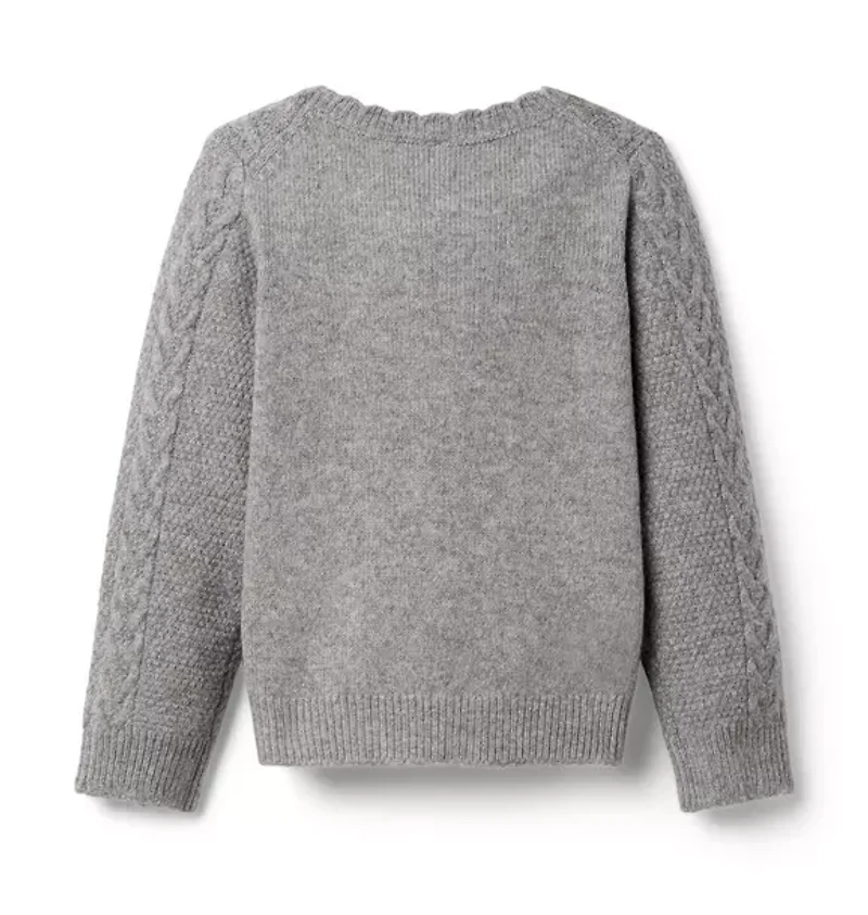 Embroidered Floral Cable Knit Sweater