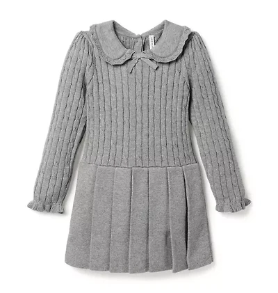 Cable Knit Pleated Sweater Dress
