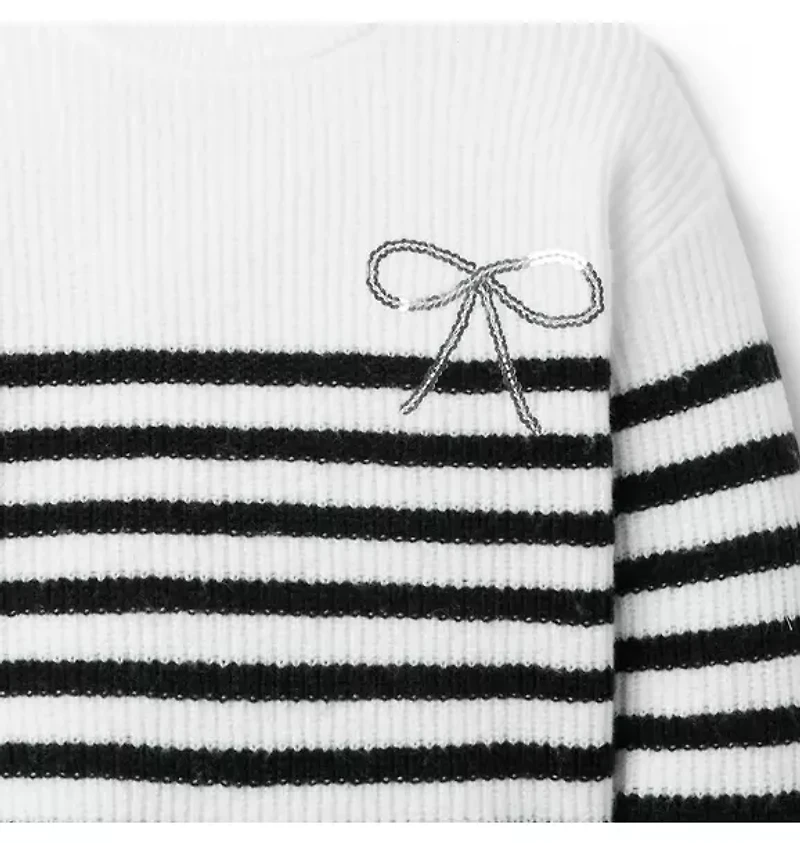 Sparkle Striped Bow Sweater