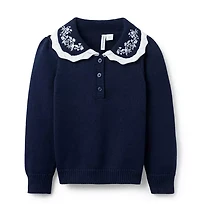 Embroidered Floral Collar Sweater