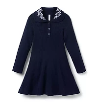 Embroidered Floral Collar Sweater Dress