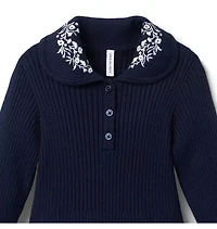 Embroidered Floral Collar Sweater Dress