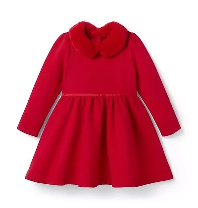 Quilted Faux Fur Collar Dress