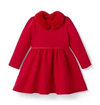 Quilted Faux Fur Collar Dress