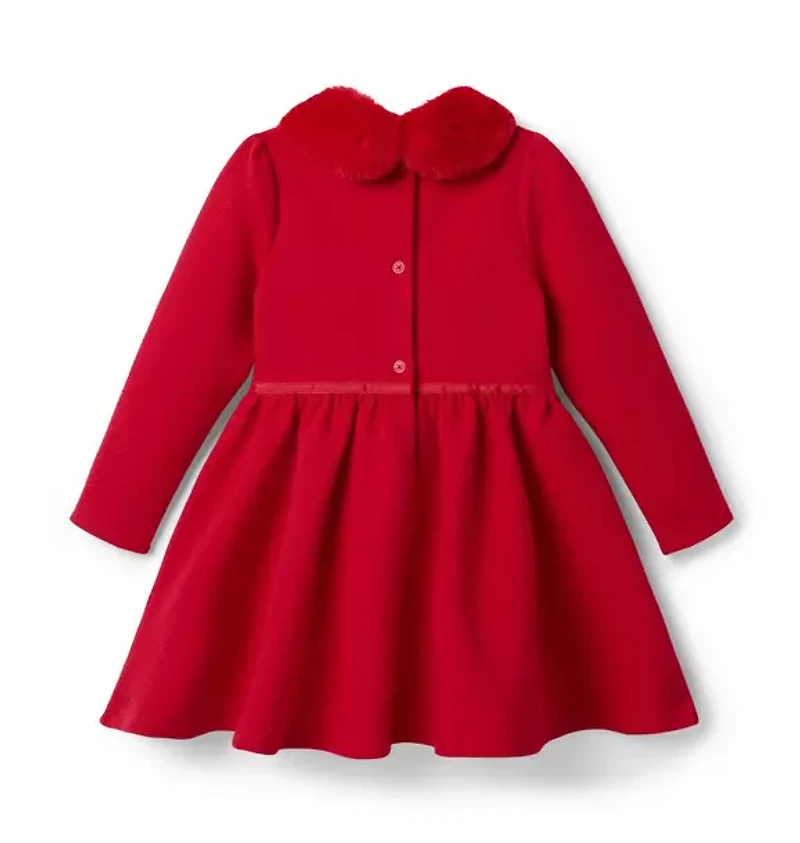 Quilted Faux Fur Collar Dress