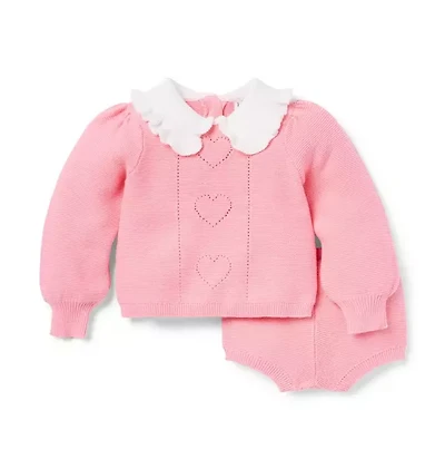 Baby Heart Pointelle Matching Sweater Set