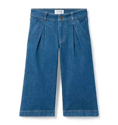 Pleated Wide Leg Jean Medium Wash