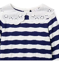 Striped Eyelet Collar Sweater
