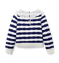 Striped Eyelet Collar Sweater