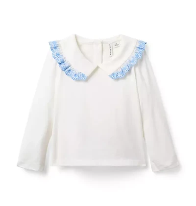 Eyelet Trim Collar Top
