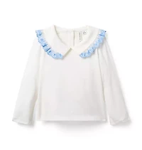 Eyelet Trim Collar Top