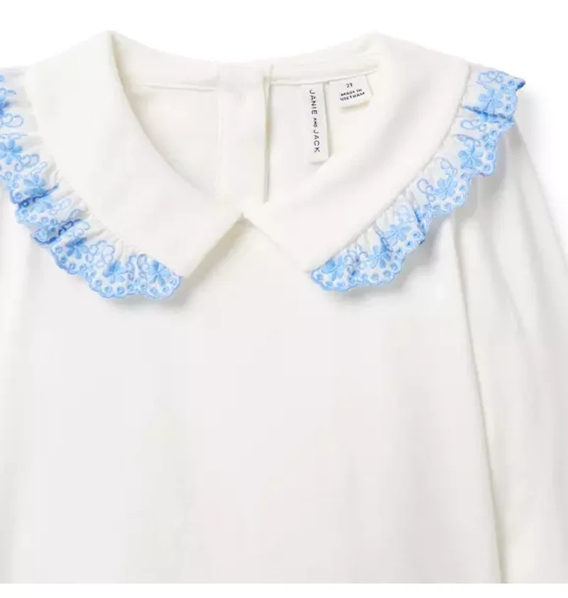 Eyelet Trim Collar Top