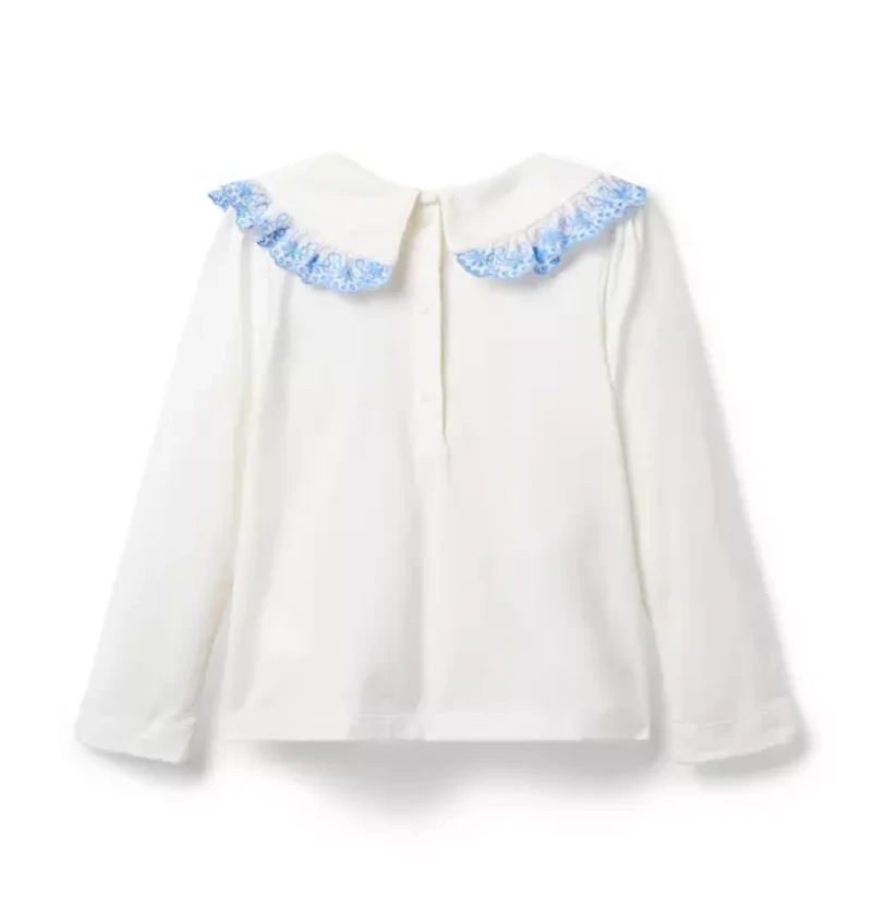 Eyelet Trim Collar Top