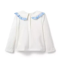 Eyelet Trim Collar Top