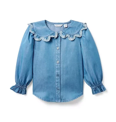 Chambray Scalloped Collar Top