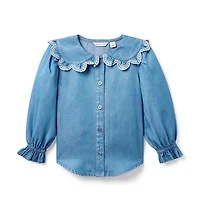 Chambray Scalloped Collar Top