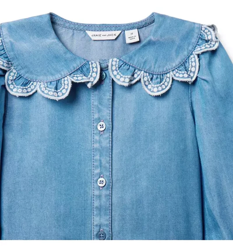 Chambray Scalloped Collar Top