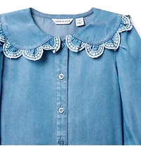 Chambray Scalloped Collar Top
