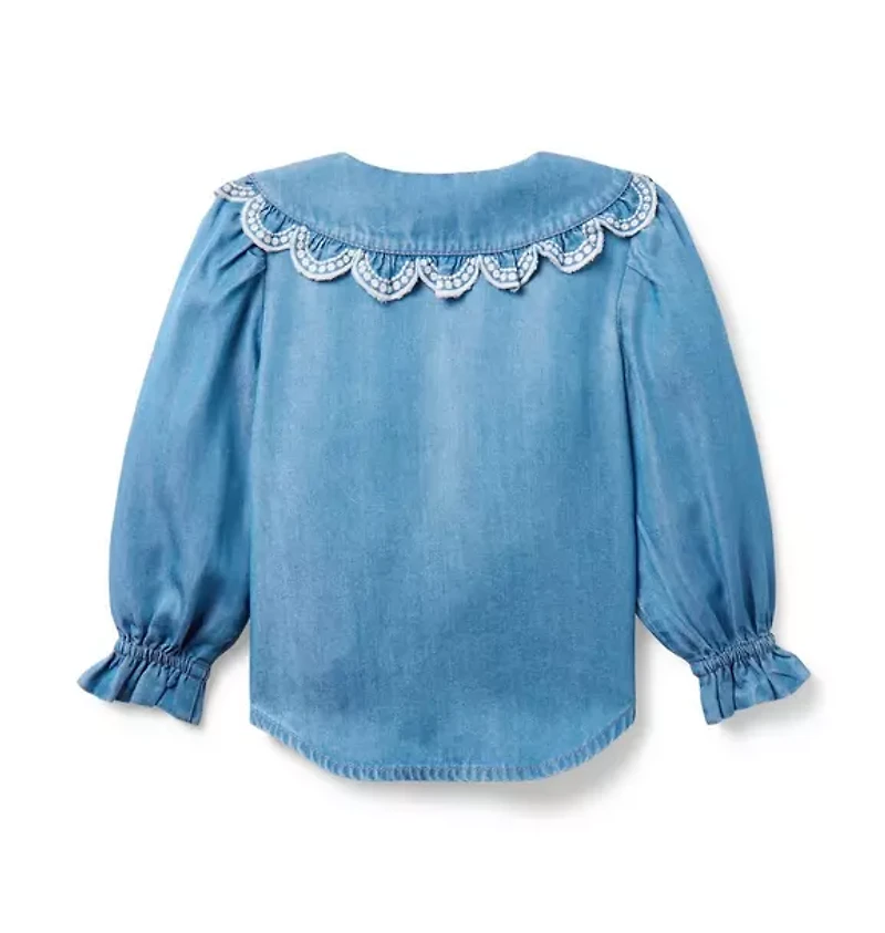 Chambray Scalloped Collar Top