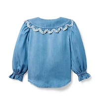 Chambray Scalloped Collar Top