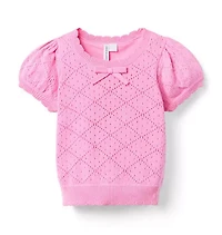Pointelle Puff Sleeve Sweater Top