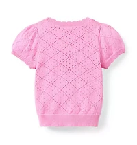 Pointelle Puff Sleeve Sweater Top