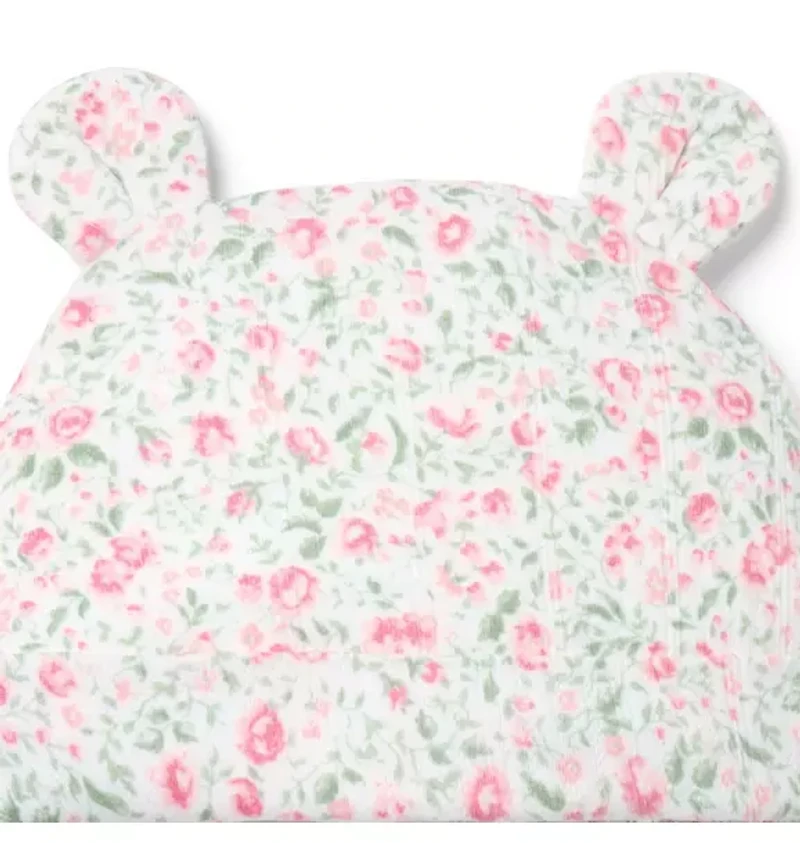 Baby Floral Pointelle Bear Ear Beanie