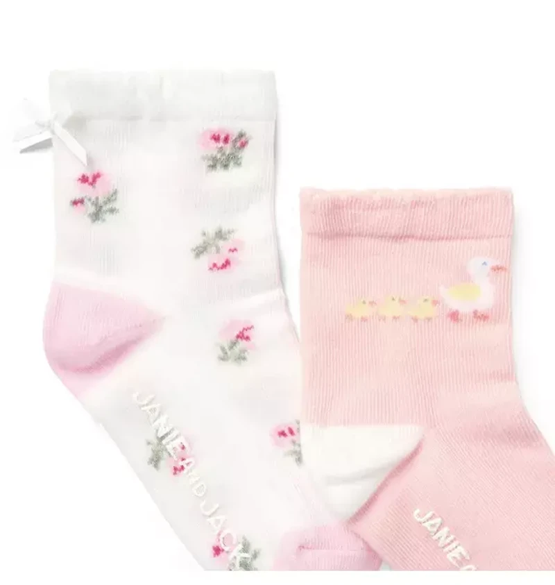 Baby Floral And Duck Sock 2-Pack