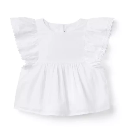 Lace Trim Flutter Sleeve Top