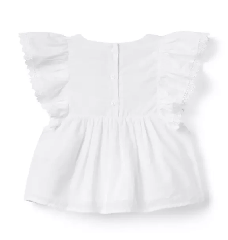 Lace Trim Flutter Sleeve Top