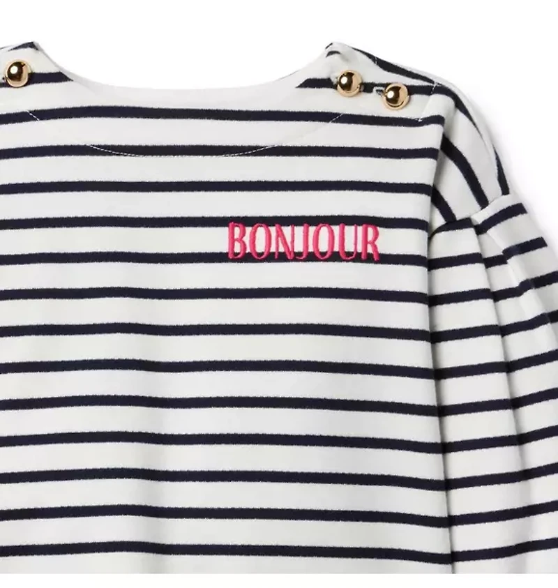 Bonjour Stripe Sweatshirt