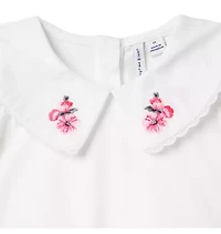 Embroidered Collar Puff Sleeve Top