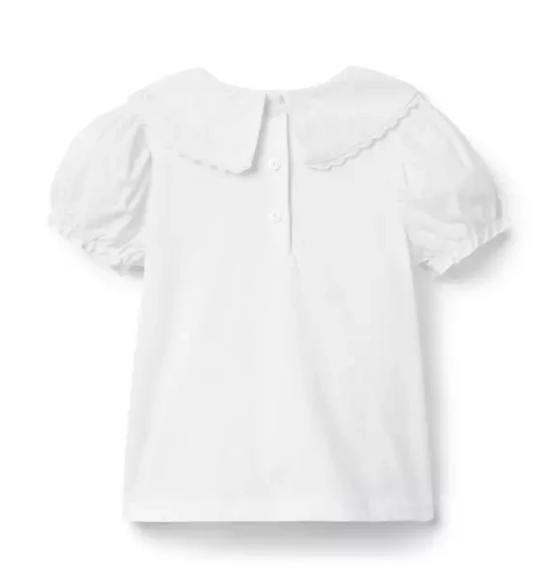 Embroidered Collar Puff Sleeve Top