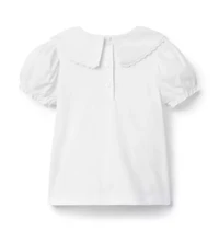 Embroidered Collar Puff Sleeve Top