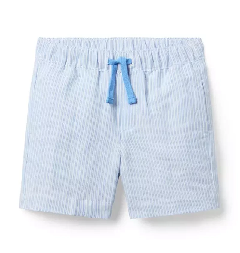 Striped Linen-Cotton Pull-On Short