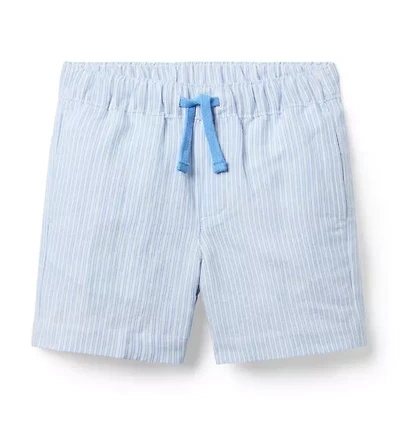 Striped Linen-Cotton Pull-On Short